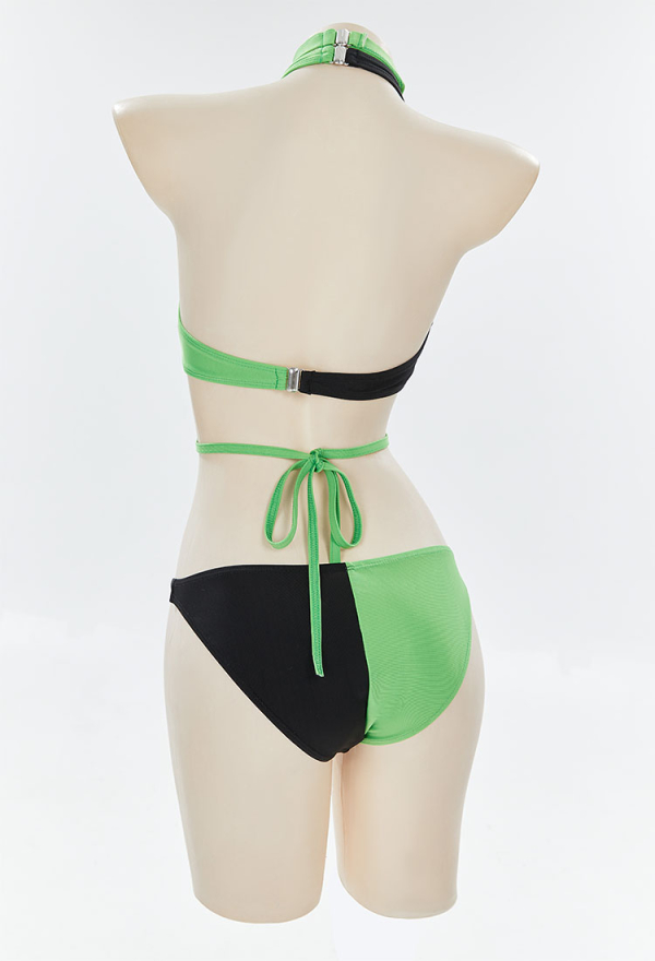 Green Menace Sexy Black and Green Buckle Decoration Two-Piece Swimsuit Green Menace Sexy Black and Green Buckle Decoration Two-Piece Swimsuit