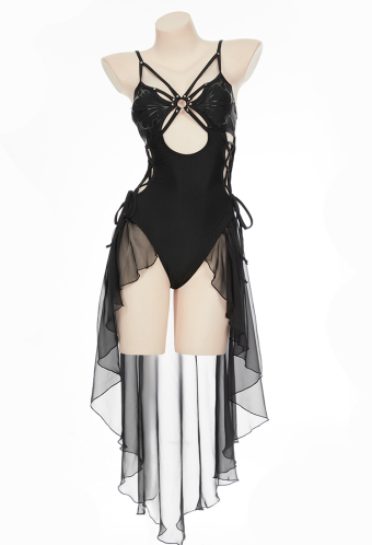 Wings of Summer Gothic Butterfly Swimwear Black Hollow One-Piece Swimsuit Cutout Side Lace-up Bathing Suit