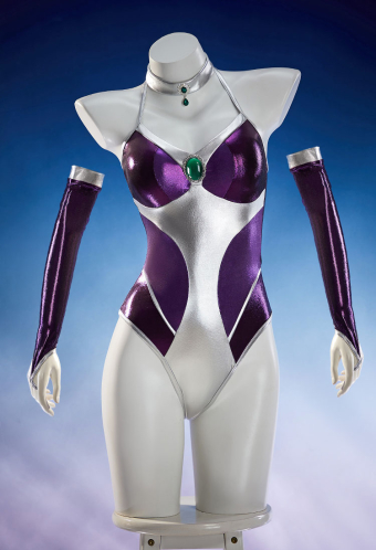 Cosmic Queen Superhero Derivative One-piece Halter-neck Color-blocked Swimsuit with Sleeves and Choker