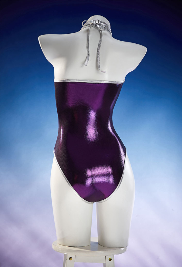 Cosmic Queen Superhero Derivative One-piece Halter-neck Color-blocked Swimsuit with Sleeves and Choker