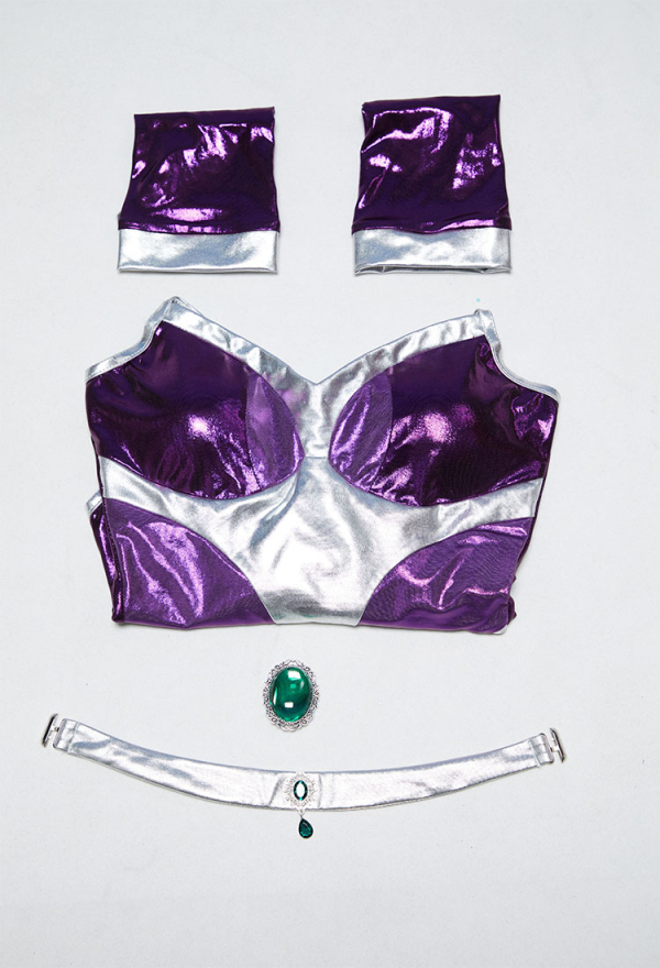 Cosmic Queen Superhero Derivative One-piece Halter-neck Color-blocked Swimsuit with Sleeves and Choker