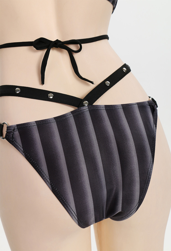 Goth Girl Gothic Polyester Black  Drawstring Decoration Two-Piece Swimsuit with Cover-up