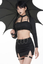 Goth Girl Cutout  Black Two Piece Swimsuit With Leg Strap