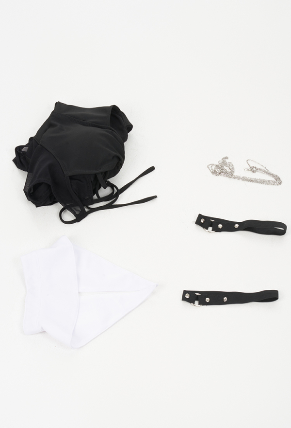 Goth Girl Gothic Cutout Black One-Piece Swimsuit With Leg Strap And Collar Goth Girl Gothic Cutout Black One-Piece Swimsuit With Leg Strap And Collar