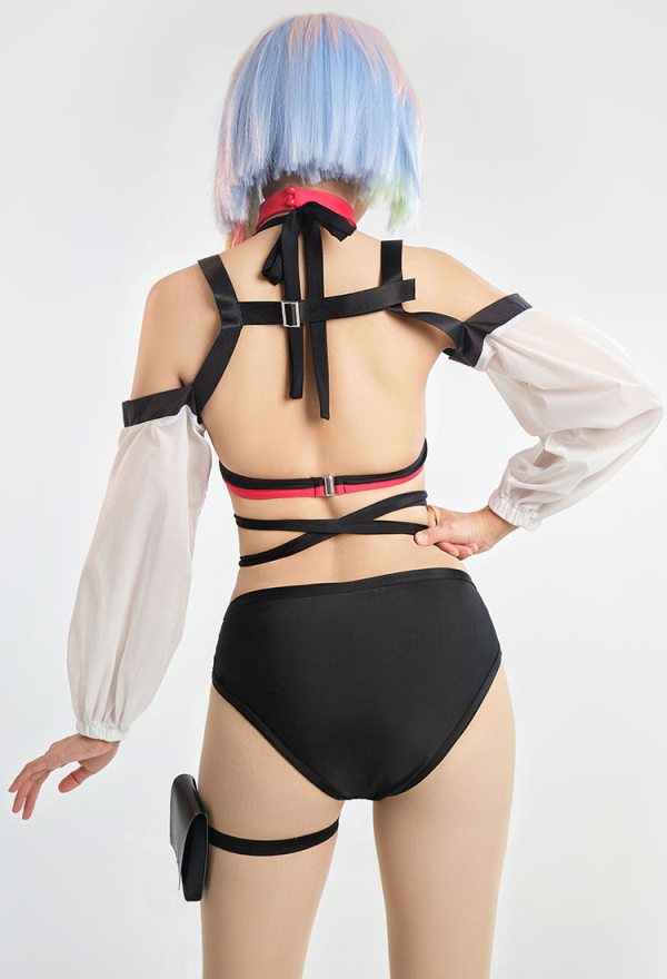 Cyberpunk Girl Sexy Lace-up Two-Piece Swimsuits with Choker and Cover-up
