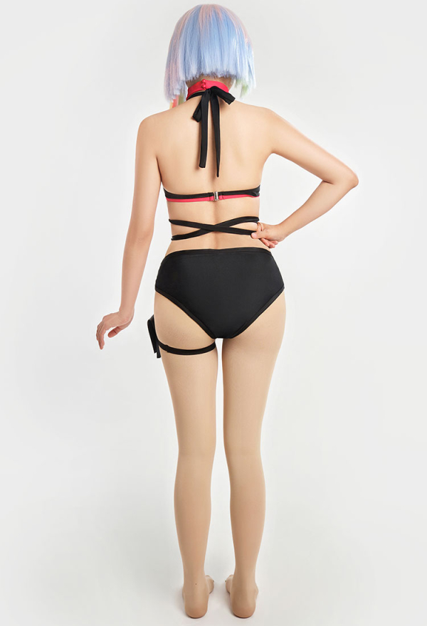 Cyberpunk Girl Sexy Lace-up Two-Piece Swimsuits with Choker and Cover-up