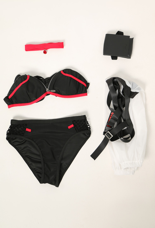 Cyberpunk Girl Sexy Lace-up Two-Piece Swimsuits with Choker and Cover-up