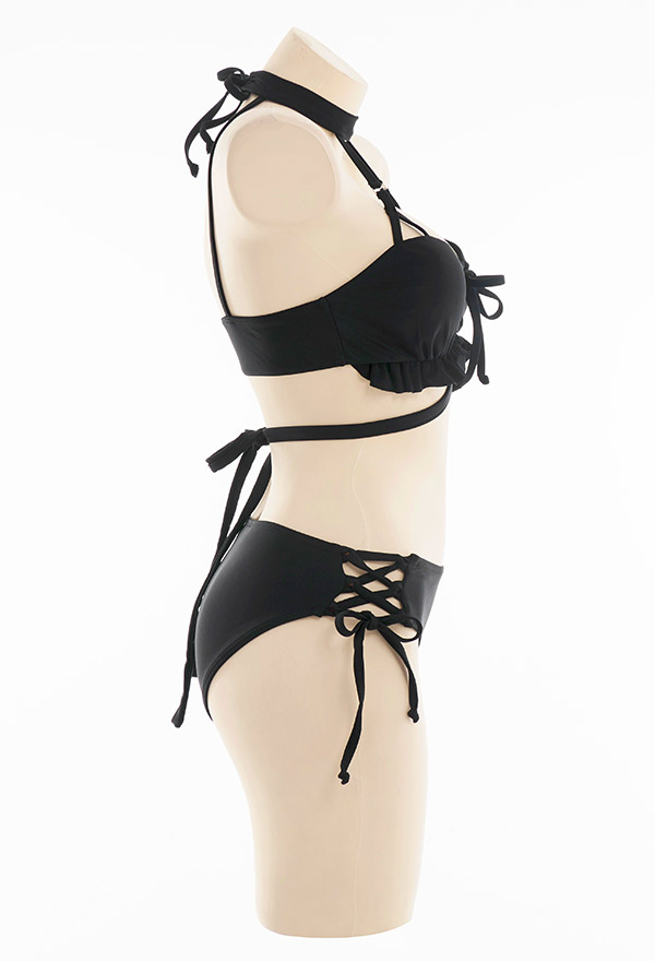 Miss Misa Gothic Dark Widow Black Cross Rope Halter Bikini Set