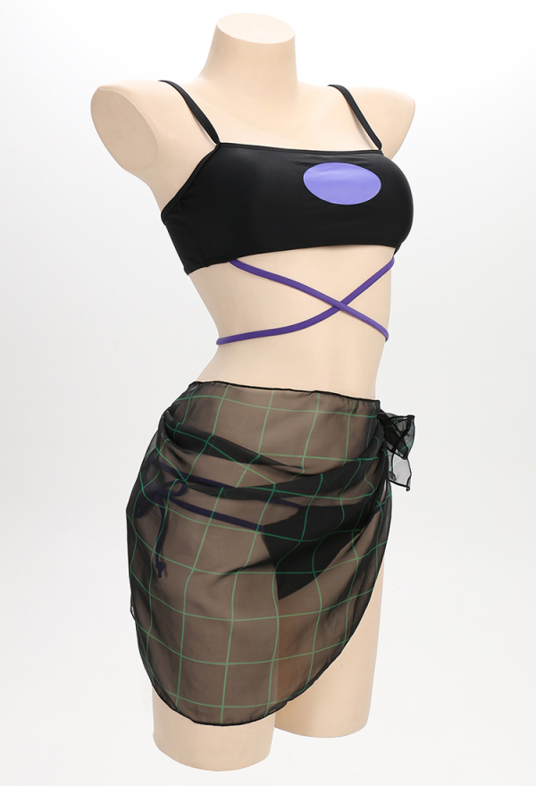 Goth Girl Gothic Purple Oval Print Drawstring Two-Piece Swimsuit with Cover-Up