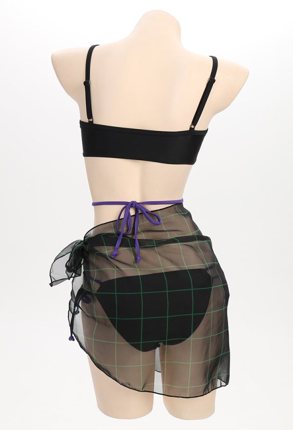 Goth Girl Gothic Purple Oval Print Drawstring Two-Piece Swimsuit with Cover-Up