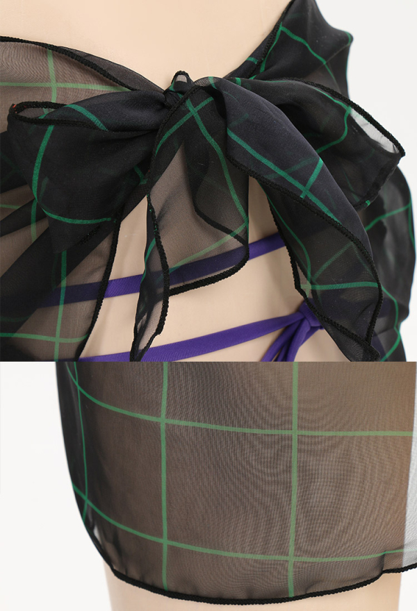 Goth Girl Gothic Purple Oval Print Drawstring Two-Piece Swimsuit with Cover-Up