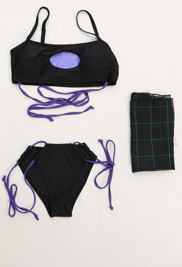 Goth Girl Gothic Purple Oval Print Drawstring Two-Piece Swimsuit with Cover-Up