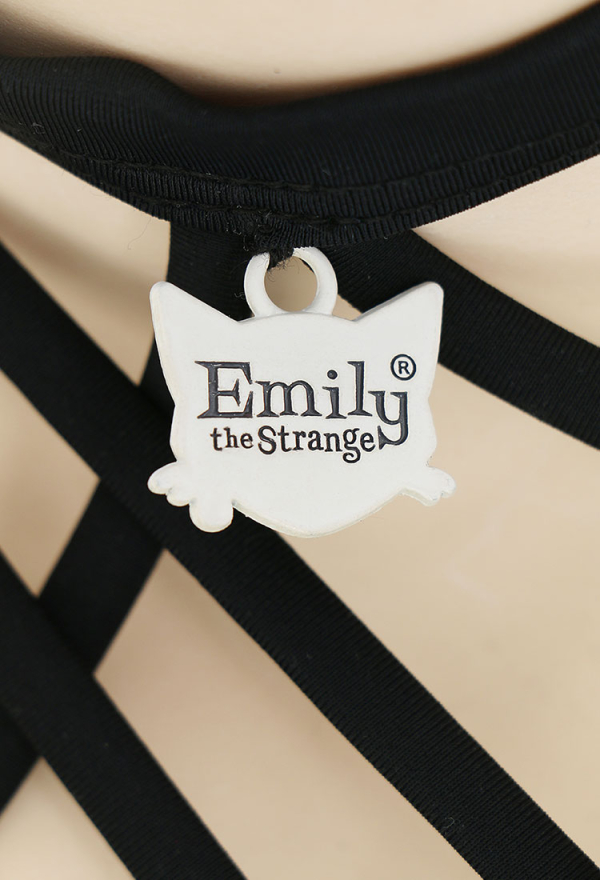 Emily the Strange Shadow Chic Two-Piece Swimsuit Print Halter Pentagram Top and Lace-up Bottom