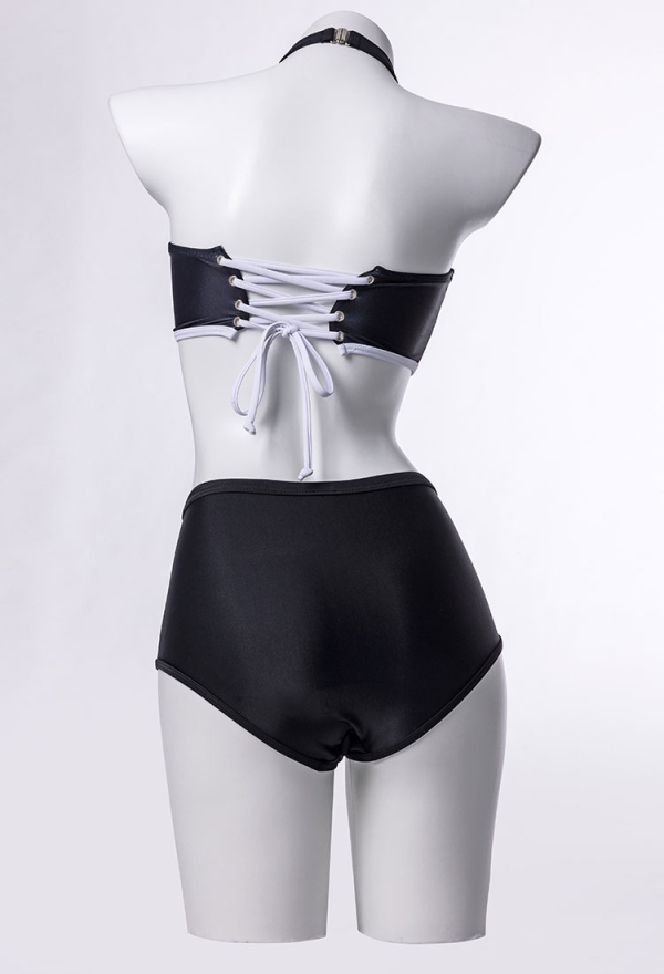 Emily the Strange Emily's Whimsy Two-Piece Swimsuit Print Halter Top and High Waist Bottom