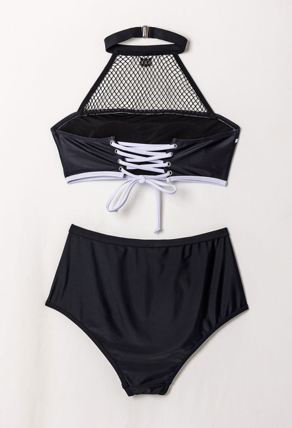 Emily the Strange Emily's Whimsy Two-Piece Swimsuit Print Halter Top and High Waist Bottom