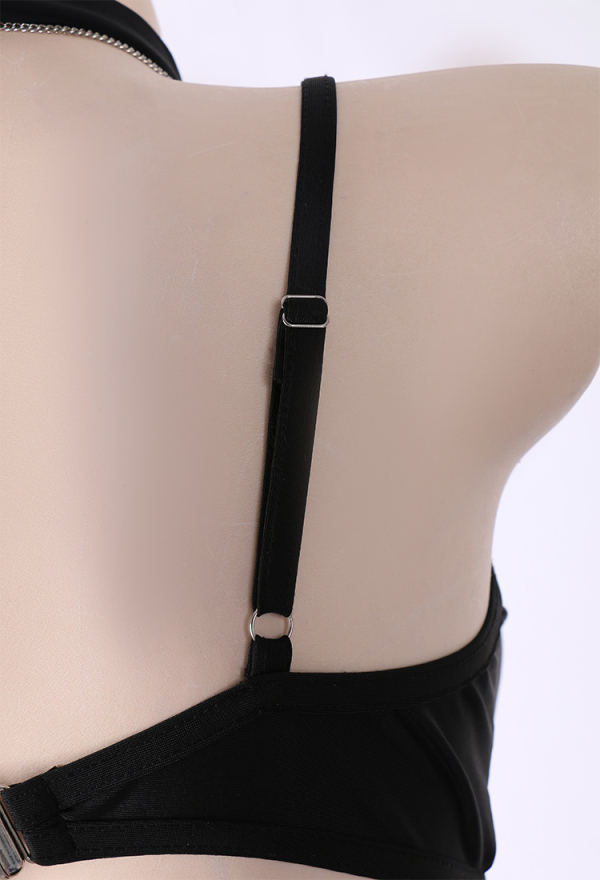 Gothic Butterfly Cutout Black Drawstring One-Piece Swimsuit with Choker and Necklace Gothic Butterfly Cutout Black Drawstring One-Piece Swimsuit with Choker and Necklace