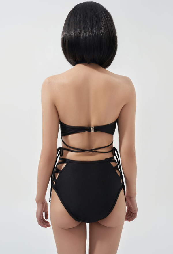 Black Devil Gothic Sexy Halter Mesh Pentagram  Two-Piece Swimsuit  with Pendant