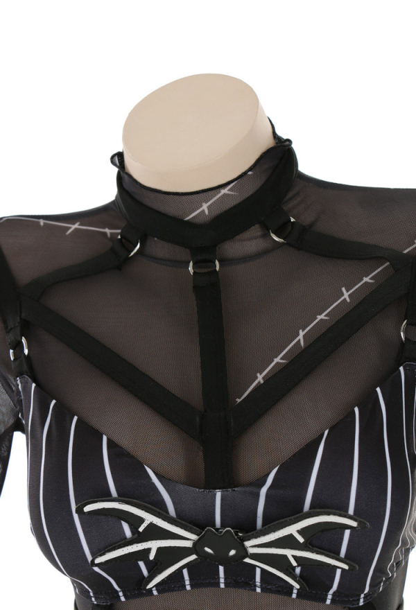 Nightmare Gothic White Striped Top Black Two-Piece Swimsuit with Mesh Top Nightmare Gothic White Striped Top Black Two-Piece Swimsuit with Mesh Top