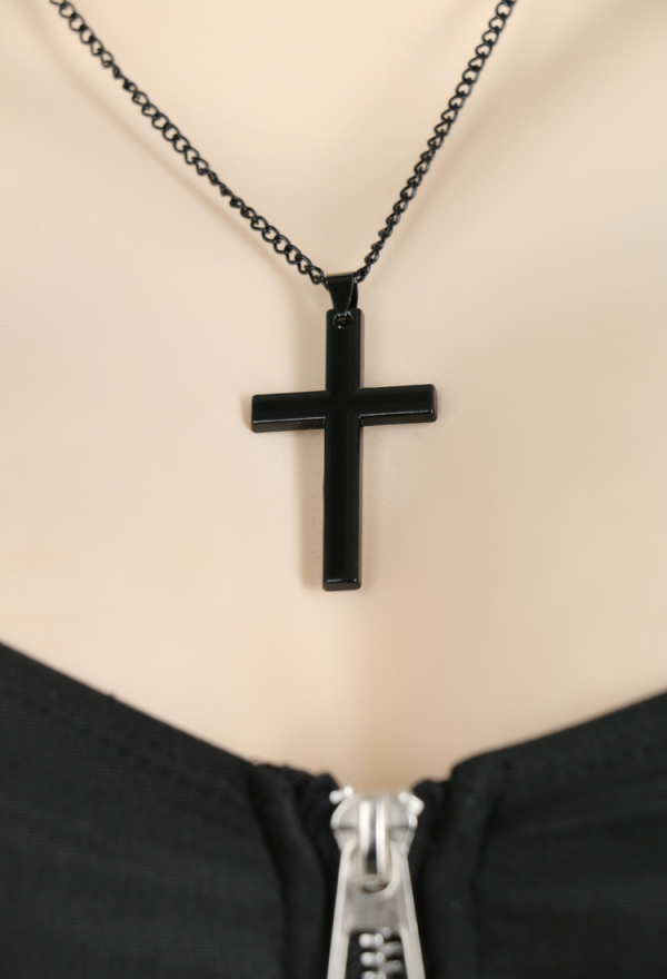 Black Cross Gothic Chest Zipper Buckle Decoration Black One Piece Swimsuit with Necklace and Leg Ring Black Cross Gothic Chest Zipper Buckle Decoration Black One Piece Swimsuit with Necklace and Leg Ring