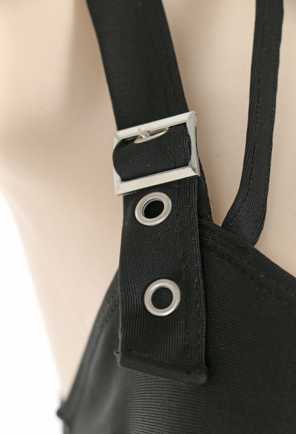 Black Cross Gothic Chest Zipper Buckle Decoration Black One Piece Swimsuit with Necklace and Leg Ring Black Cross Gothic Chest Zipper Buckle Decoration Black One Piece Swimsuit with Necklace and Leg Ring