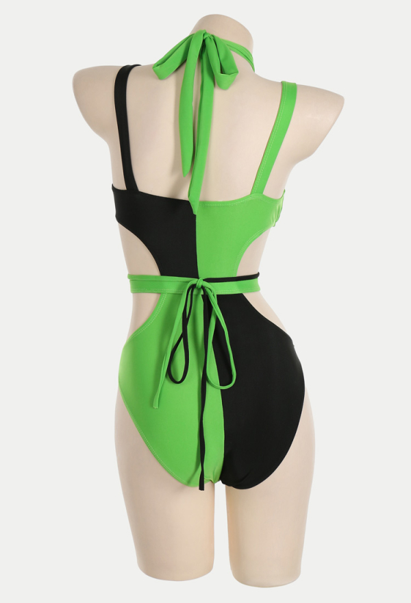 Green Menace Sexy Black and Green Buckle Decoration One-Piece Swimsuit Green Menace Sexy Black and Green Buckle Decoration One-Piece Swimsuit
