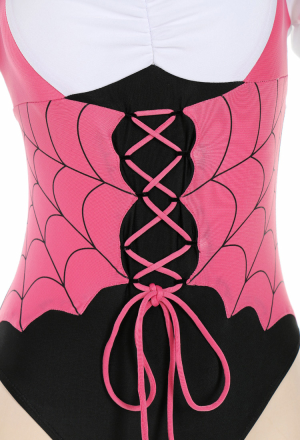 Blood Girl Gothic Pink Bat Wing One-Piece Swimsuit with Leg Ring