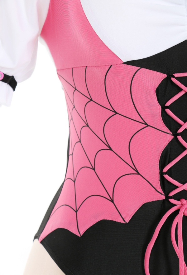 Blood Girl Gothic Pink Bat Wing One-Piece Swimsuit with Leg Ring