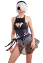 Type B Gothic Black White Chest Open Halter One-Piece Swimsuit with Wrap Skirt