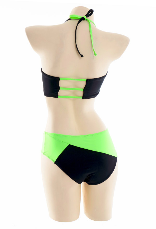 Shego Women Gothic Black and Green Halter String High Waist Bikini Set