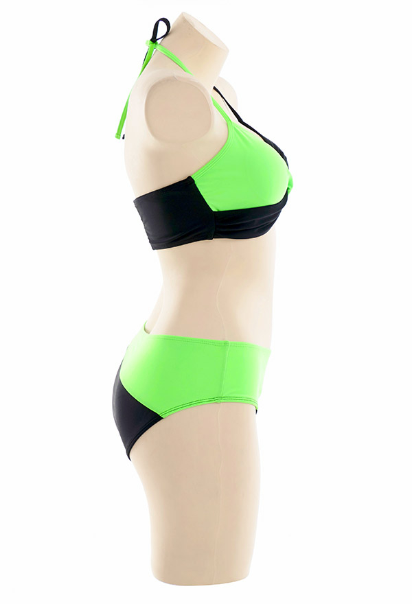 Shego Women Gothic Black and Green Halter String High Waist Bikini Set