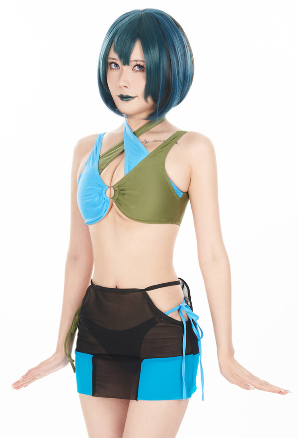 The Loner Camper Gothic Two-Piece Swimsuit With Skirt