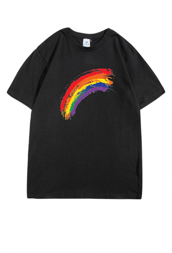 Woman Fashion Pride Shirt Cotton Rainbow Pattern Short Sleeve Casual Summer Shirt
