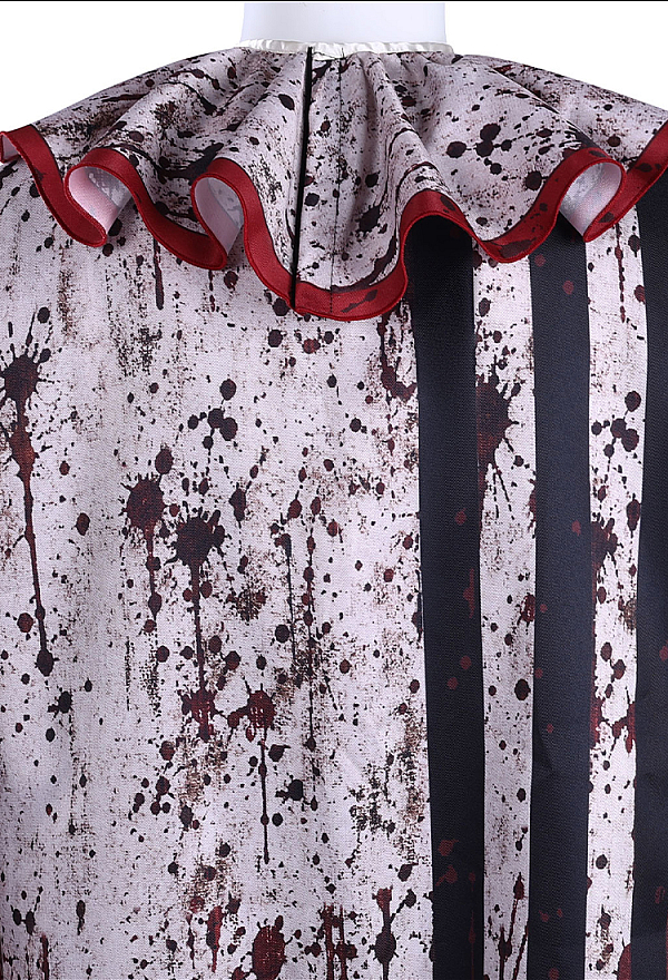 Moonlit Jester Bloodstained Print Halloween Outfit Set Color-blocked Striped Bodysuit with Shawl and Socks