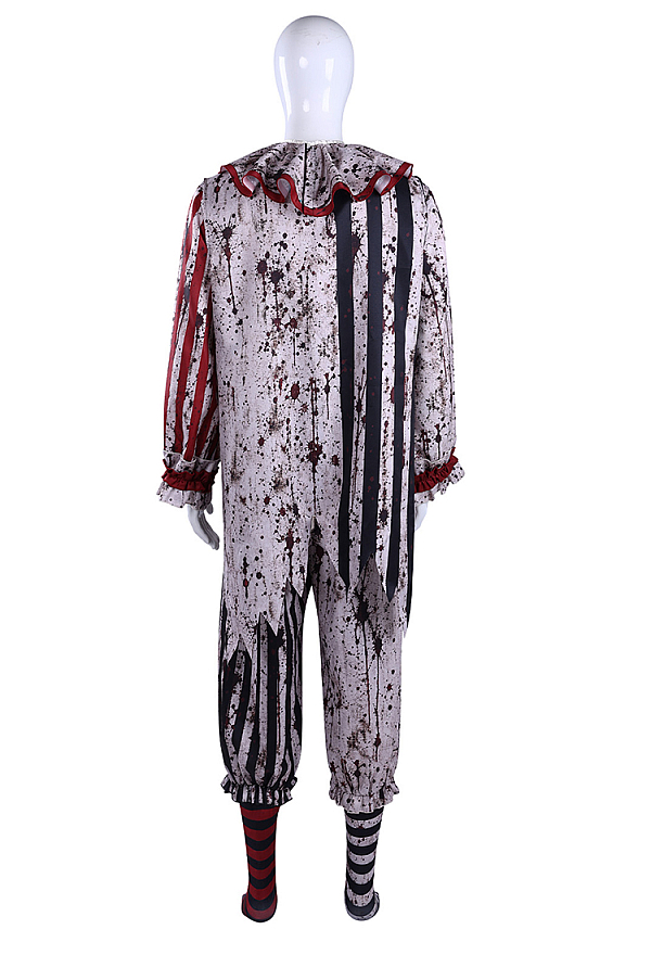 Moonlit Jester Bloodstained Print Halloween Outfit Set Color-blocked Striped Bodysuit with Shawl and Socks