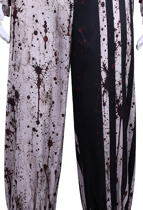 Moonlit Jester Bloodstained Print Halloween Outfit Set Color-blocked Striped Bodysuit with Shawl and Socks