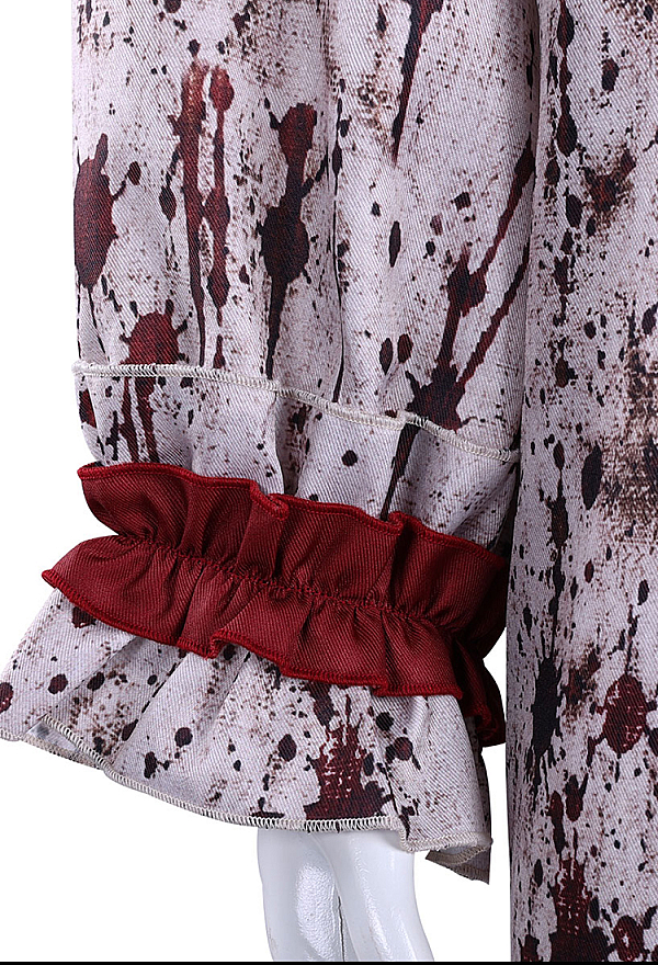 Moonlit Jester Bloodstained Print Halloween Outfit Set Color-blocked Striped Bodysuit with Shawl and Socks