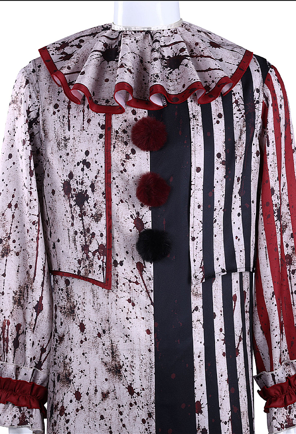 Moonlit Jester Bloodstained Print Halloween Outfit Set Color-blocked Striped Bodysuit with Shawl and Socks