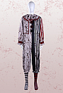 Moonlit Jester Bloodstained Print Halloween Outfit Set Color-blocked Striped Bodysuit with Shawl and Socks