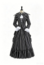 Sweet Nightmare Striped Halloween Uniform Set Black and White Front Lace Up Ruffle Decorated Hemline Uniform with Tie