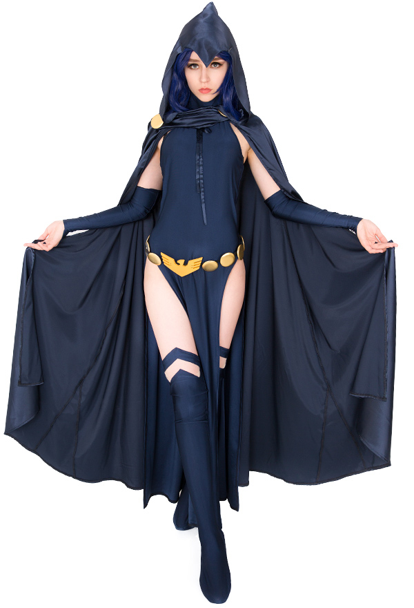 Gothic Demon Girl Victorian Dark Witch Costume Spandex High Split Dress and Hooded Cloak Costume for Halloween Make to Order Gothic Demon Girl Victorian Dark Witch Costume Spandex High Split Dress and Hooded Cloak Costume for Halloween Make to Order