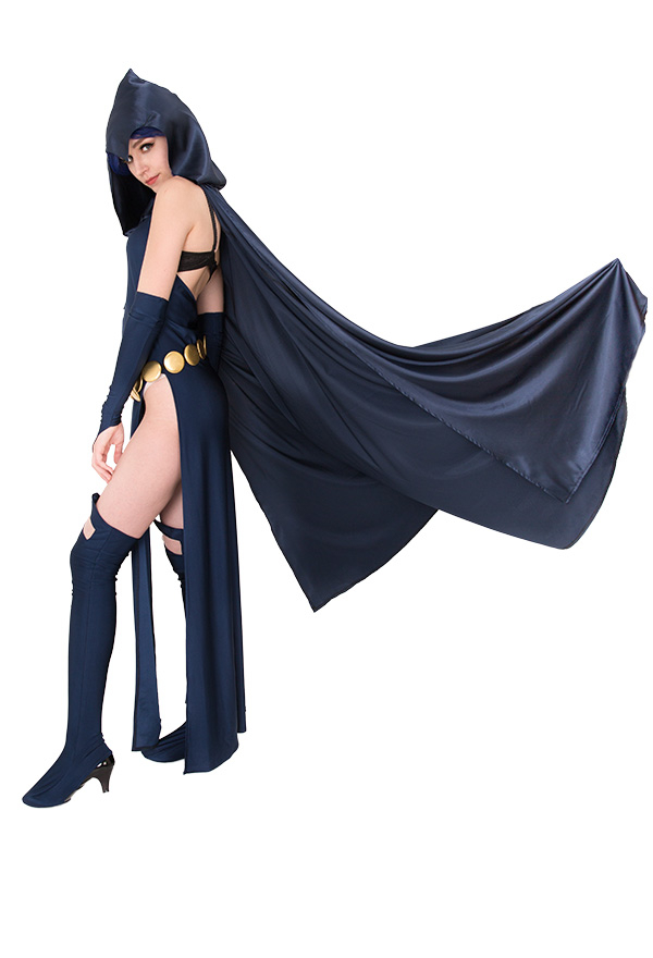 Gothic Demon Girl Victorian Dark Witch Costume Spandex High Split Dress and Hooded Cloak Costume for Halloween Make to Order Gothic Demon Girl Victorian Dark Witch Costume Spandex High Split Dress and Hooded Cloak Costume for Halloween Make to Order