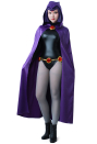 Love Healer Gothic Devil Demon Bodysuit Black PU Leather Halloween Costume with Decorated Belt and Purple Cloak