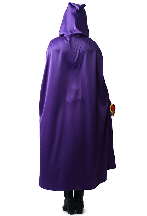 Love Healer Gothic Devil Demon Bodysuit Black PU Leather Halloween Costume with Decorated Belt and Purple Cloak
