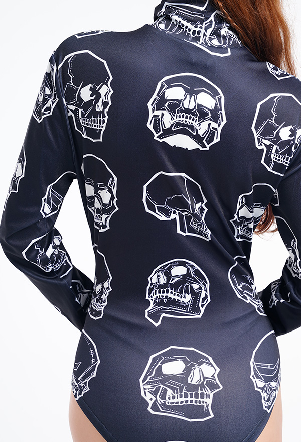 Halloween Gothic Shape Your Beauty Evil Girl Bodysuit Black Skeleton Pattern Long Sleeved Leotard for Women Halloween Gothic Shape Your Beauty Evil Girl Bodysuit Black Skeleton Pattern Long Sleeved Leotard for Women