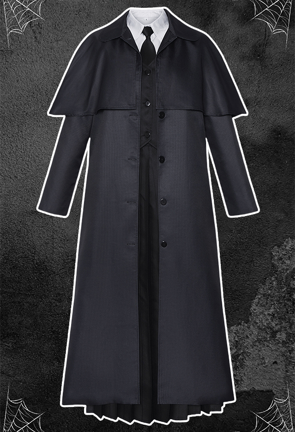 Wednesday Addams Halloween Cosplay Costume Shirt and Vest with Coat and Skirt