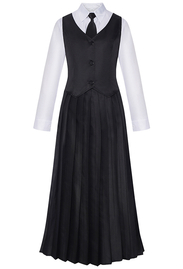 Wednesday Addams Halloween Cosplay Costume Shirt and Vest with Coat and Skirt