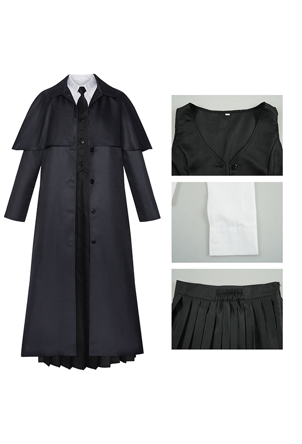 Wednesday Addams Halloween Cosplay Costume Shirt and Vest with Coat and Skirt