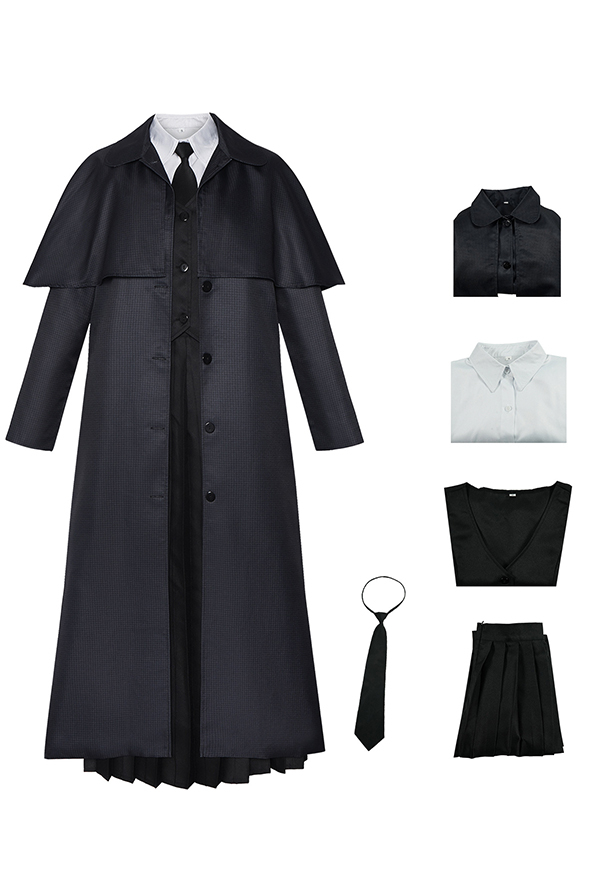 Wednesday Addams Halloween Cosplay Costume Shirt and Vest with Coat and Skirt