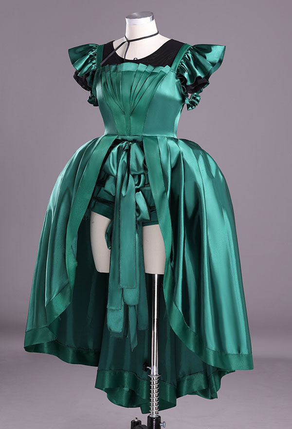Halloween Costume Dress Green Ball Gown Dress with Short-sleeved Shirt and Shorts