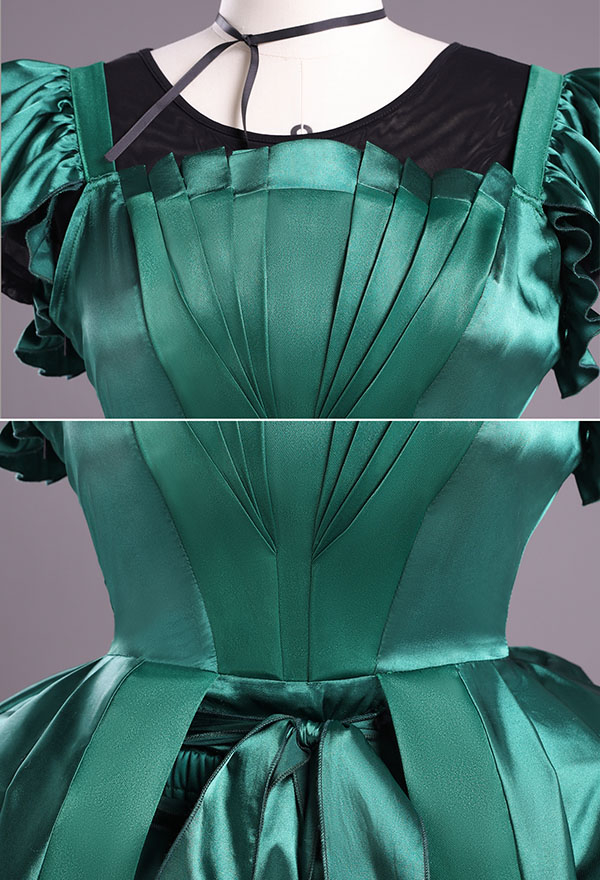 Halloween Costume Dress Green Ball Gown Dress with Short-sleeved Shirt and Shorts